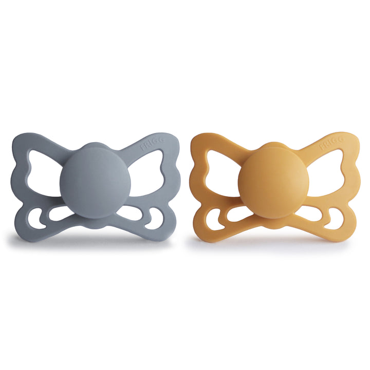 FRIGG Butterfly 2-Pack Pacifiers - Great Gray/Honey Gold